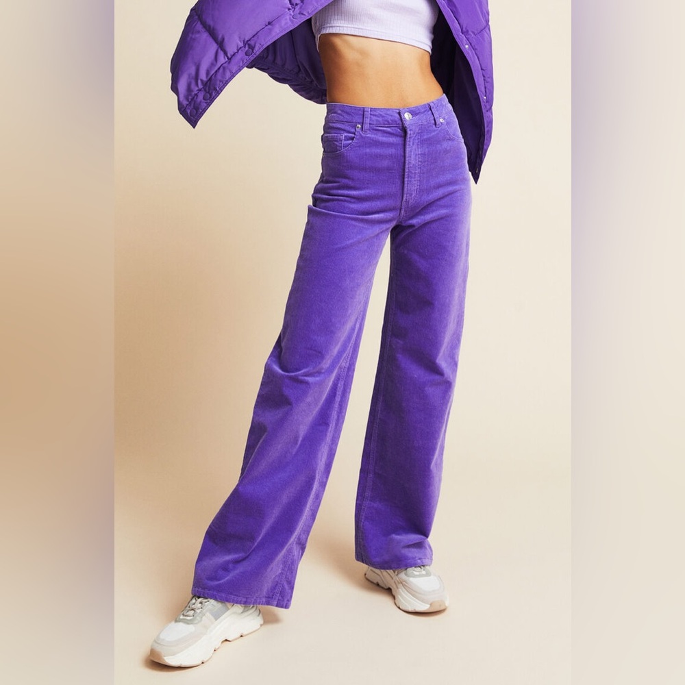 H&M wide leg purple corduroy pants
